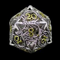 TDSO Metal Hollow Dragon Bright Silver & Gold D20 Dice