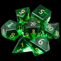 TDSO Zircon Glass Emerald with Engraved Numbers 16mm Precious Gem 7 Dice Polyset