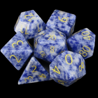TDSO Sodalite Light with Engraved Numbers 16mm Precious Gem 7 Dice Polyset
