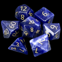TDSO Sodalite Dark with Engraved Numbers 16mm Precious Gem 7 Dice Polyset