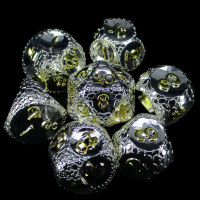 TDSO Metal Bright Silver and Gold Dragon Scale Armour 7 Dice Polyset LTD EDITION