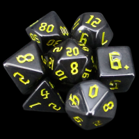 TDSO Gothic Script Opaque Black &amp; Yellow 7 Dice Polyset