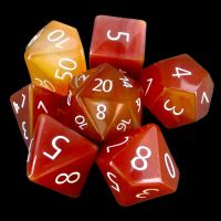 TDSO Carnelian with Engraved Numbers 16mm Precious Gem 7 Dice Polyset