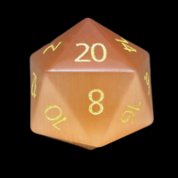 TDSO Cats Eye Champagne with Engraved Numbers 16mm Precious Gem D20 Dice