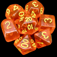 Role 4 Initiative Translucent Blood Orange & Yellow 7 Dice Polyset with Arch D4