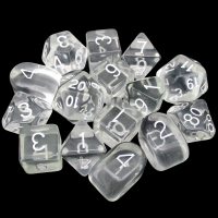 Role 4 Initiative Translucent Clear & White 15 Dice Polyset with Arch D4s