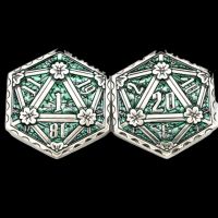 TDSO Metal Crit & Miss Ancient Silver &amp; Green Enamel D2 Dice Coin