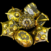 TDSO Metal Ancient Dragon Antique Golden Unusually Shaped 7 Dice Polyset