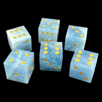 TDSO Aquamarine Natural with Gold Precious Gem 6 x D6 Dice Set In Padded Case
