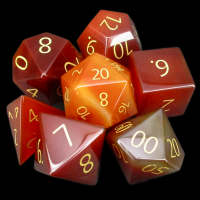 TDSO Carnelian with Gold Engraved Numbers Precious Gem 7 Dice Polyset