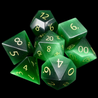 TDSO Cats Eye Dark Green with Gold Numbers Precious Gem 7 Dice Polyset