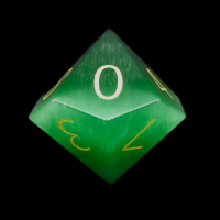 TDSO Cats Eye Dark Green with Gold Engraved Numbers Precious Gem D10 Dice