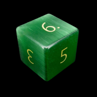 TDSO Cats Eye Dark Green with Gold Engraved Numbers Precious Gem D6 Dice