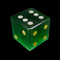 TDSO Cats Eye Dark Green with Gold Engraved Numbers D6 Spot Dice