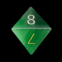 TDSO Cats Eye Dark Green with Gold Numbers Precious Gem D8 Dice