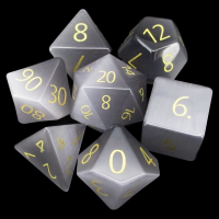 TDSO Cats Eye Grey with Engraved Numbers 16mm Precious Gem 7 Dice Polyset