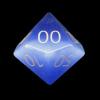 TDSO Cats Eye Light Blue with Engraved Gold Numbers Precious Gem Percentile Dice