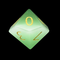 TDSO Cats Eye Light Green with Engraved Gold Numbers Precious Gem D10 Dice