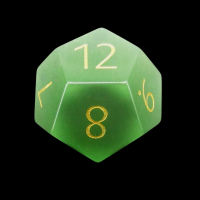 TDSO Cats Eye Light Green with Engraved Gold Numbers Precious Gem D12 Dice