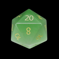 TDSO Cats Eye Light Green with Engraved Gold Numbers Precious Gem D20 Dice