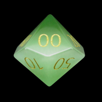 TDSO Cats Eye Light Green with Engraved Gold Numbers Precious Gem Percentile Dice