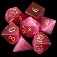 TDSO Cats Eye Pink with Engraved Numbers 16mm Precious Gem 7 Dice Polyset
