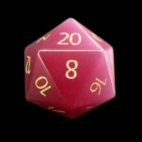 TDSO Cats Eye Pink with Engraved Numbers 16mm Precious Gem D20 Dice