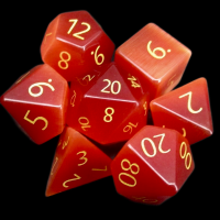 TDSO Cats Eye Red with Engraved Numbers Precious Gem 16mm 7 Dice Polyset