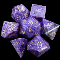 TDSO Charoite with Engraved Numbers 16mm Precious Gem 7 Dice Polyset