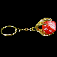 TDSO Dragon Claw Dice Keyring - Gold with Pearl Red D20 Dice