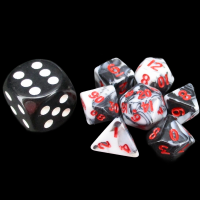 TDSO Duel Black & White With Red MINI 10mm 7 Dice Polyset