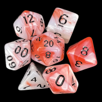 TDSO Duel Pearl Red & White With Black 7 Dice Polyset
