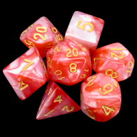 TDSO Duel Red & White With Gold 7 Dice Polyset