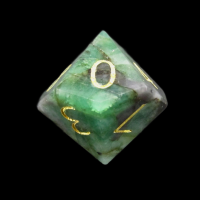 TDSO Emerald with Engraved Gold Numbers 16mm Precious Gem D10 Dice