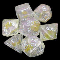 TDSO Encapsulated Glitter Flower Yellow 7 Dice Polyset