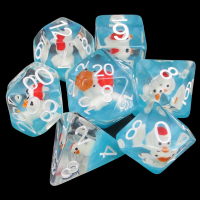 TDSO Encased Christmas White Duck Clear & Blue 7 Dice Polyset LTD EDITION