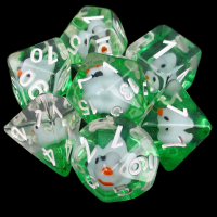 TDSO Encased White Duck Clear & Green 7 Dice Polyset LTD EDITION