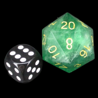 TDSO Fluorite Green with Gold Numbers JUMBO 30mm Precious Gem D20 Dice