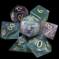 TDSO Fluorite with Engraved Numbers Precious Gem 7 Dice Polyset