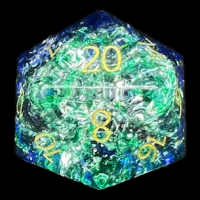 TDSO Fused Glass Blue & Green with Engraved Numbers Precious Gem D20 Dice