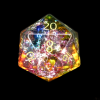 TDSO Fused Glass Rainbow with Engraved Numbers Precious Gem D20 Dice