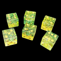 TDSO Fused Glass EARTH Green &amp; Yellow with Gold 6 x D6 Dice Set