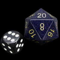 TDSO Goldstone Blue with Engraved Gold Numbers JUMBO 30mm Precious Gem D20 Dice