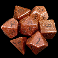 TDSO Goldstone Gold with Engraved Numbers 16mm Precious Gem 7 Dice Polyset