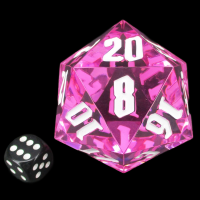 TDSO Hand Finished Gem Pink With White MASSIVE 55mm D20 Dice