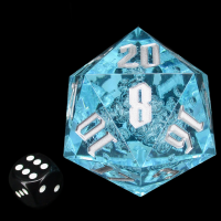 TDSO Hand Finished Light Blue Bubble With Silver MASSIVE 55mm D20 Dice