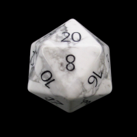 TDSO Howlite White with Engraved Numbers 16mm Precious Gem D20 Dice