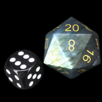 TDSO Labradorite with Gold Numbers JUMBO 30mm Precious Gem D20 Dice