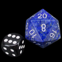TDSO Lapis Lazuli with Engraved White Numbers JUMBO 30mm Precious D20 Dice