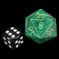TDSO Malachite Green Synthetic With Gold Numbers JUMBO 30mm Precious Gem D20 Dice